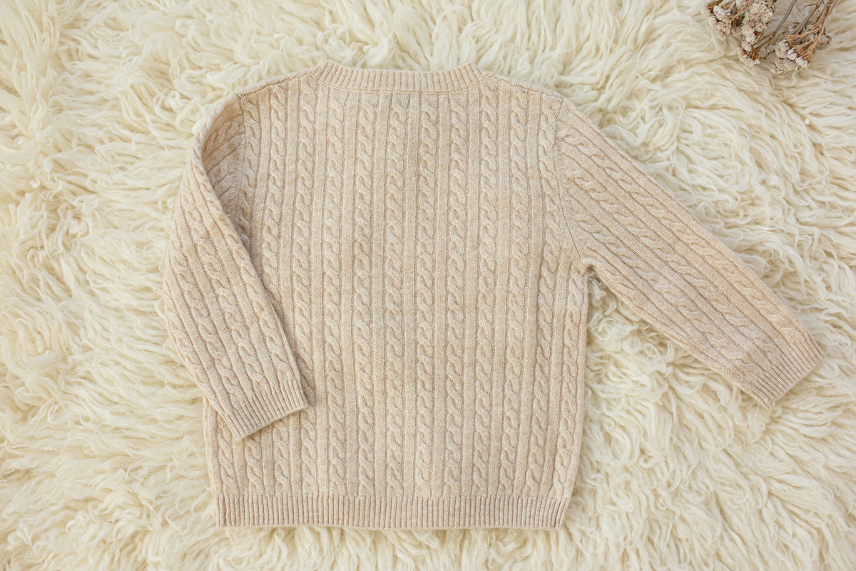 Cashmere Cable Knit Cardigan for Baby & Kids Biege