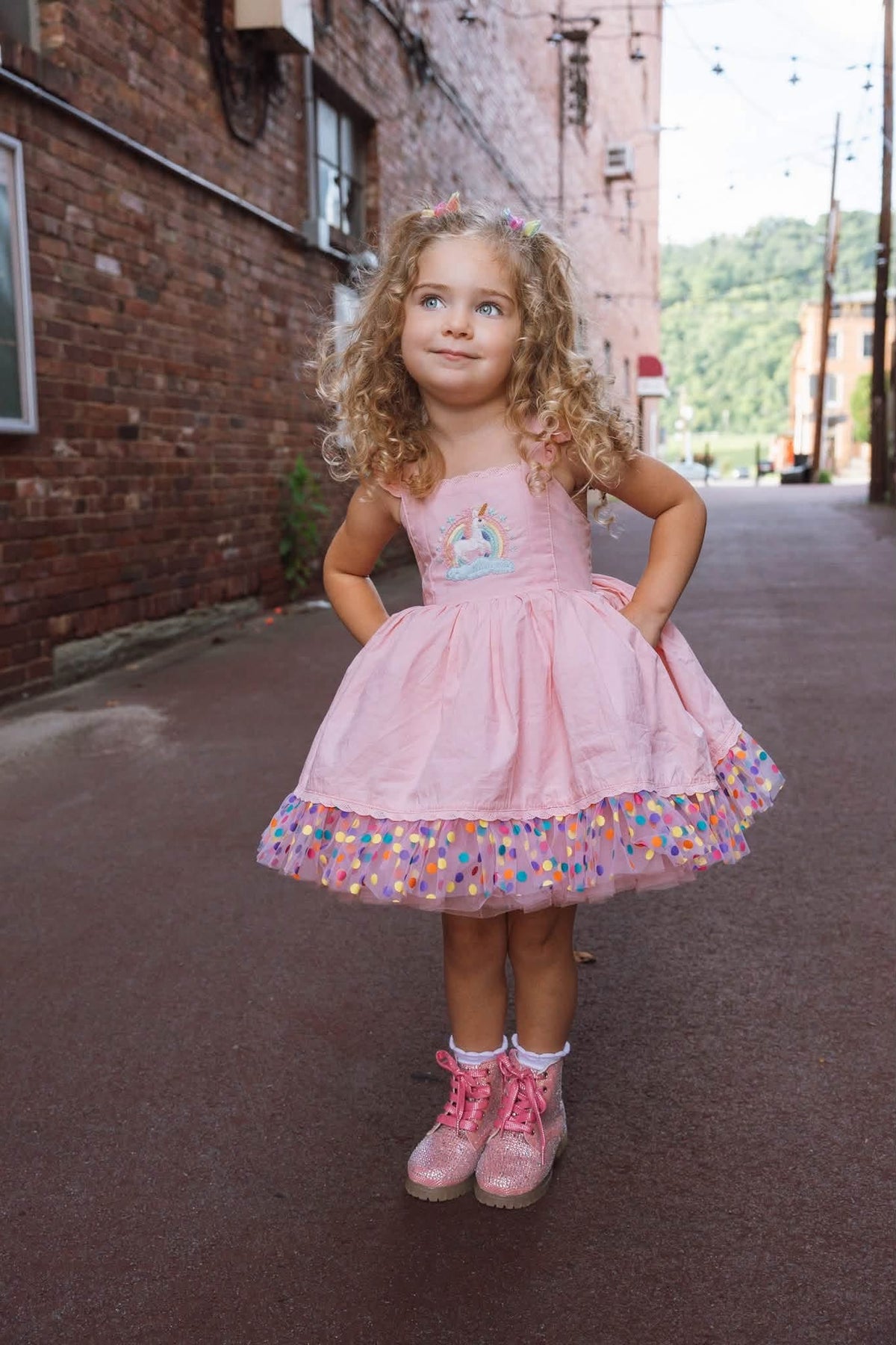 Unicorn Dreams Dress – HAND Embroidered Bodice | Cotton Boutique Girls Dress | Tulle Lace Ruffle Heirloom Style