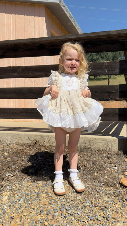 Ukrainian Heritage – Hand Embroidered Vintage Inspired Boutique Girls Dress | Luxury Linen Heirloom Style Special Occasion