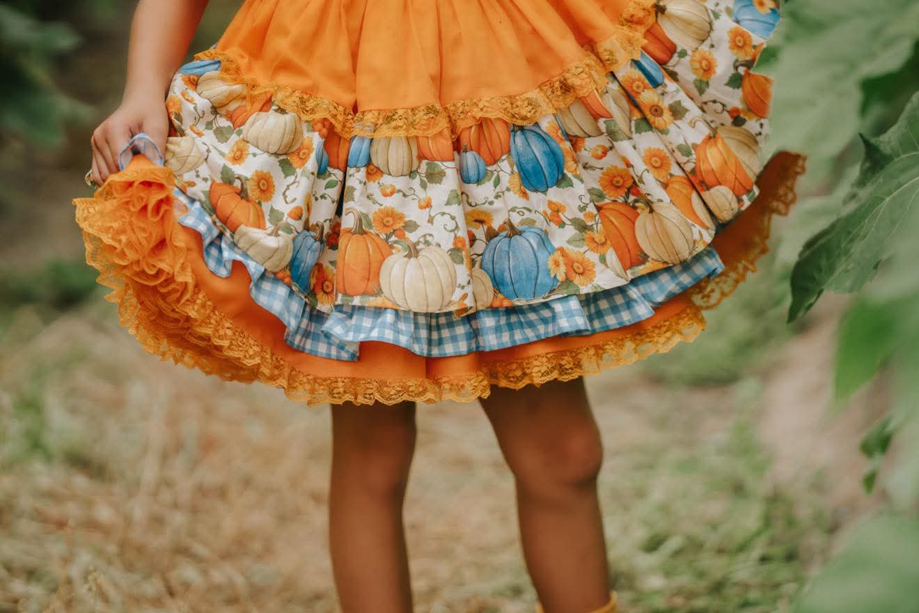 Pumpkin Season at Willow Manor | Girls Heirloom Fall Dress Set | Grand Millennial Twirl Dress