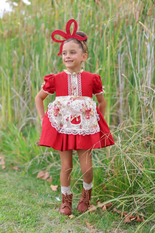 Crimson Cottage Girls Dress Set Red - Ready to Ship
