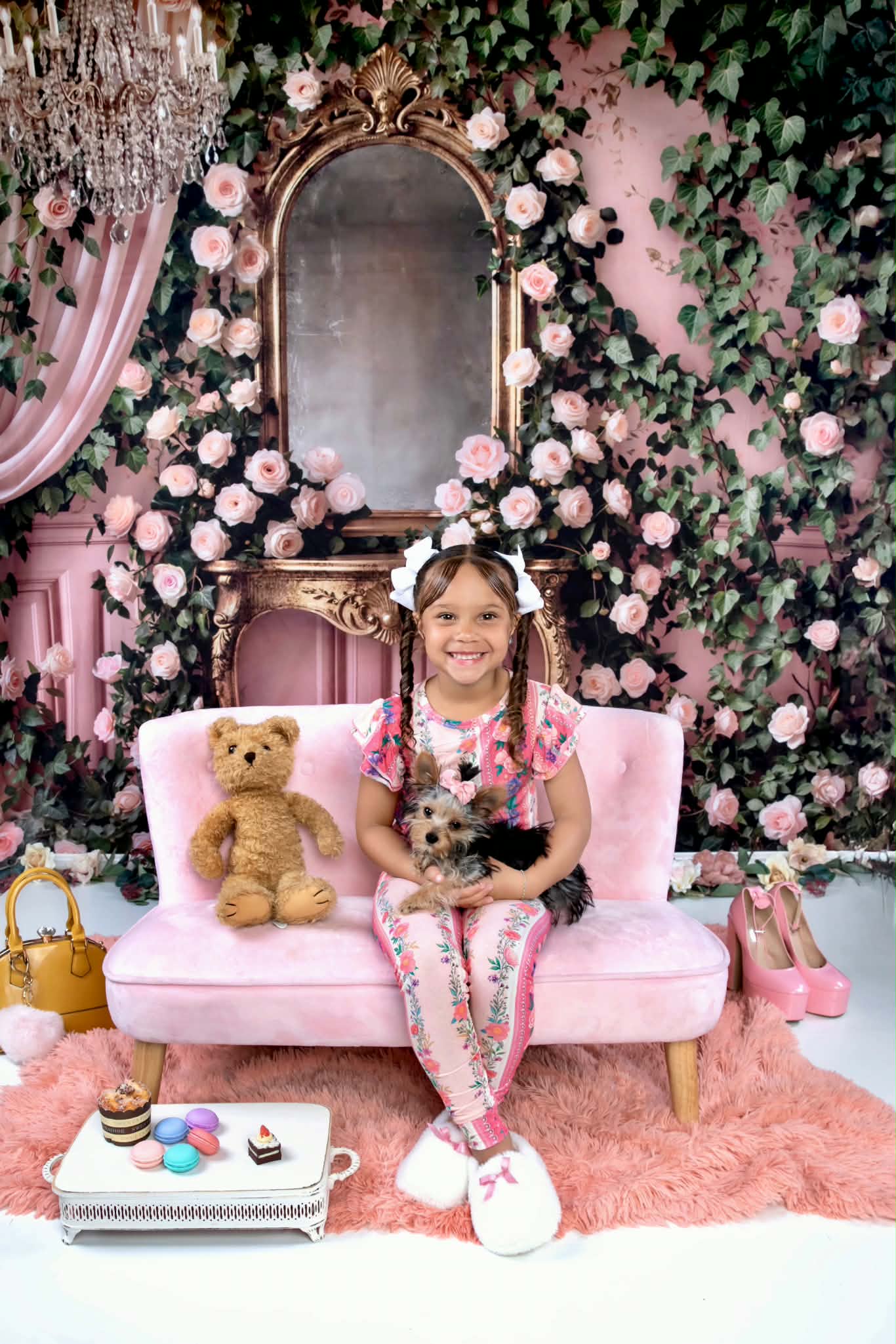 The Pink Chateau Girls Bamboo Pajama Set | Floral Rose