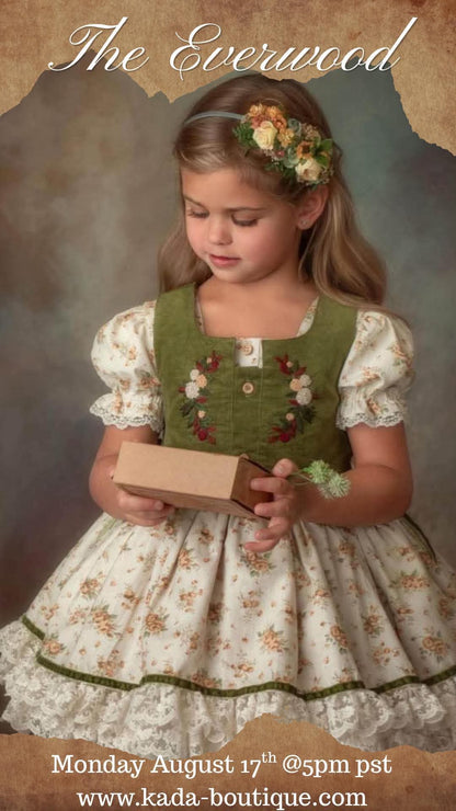 The Everwood Dress – Hand Embroidered Vintage Inspired Cotton Girls Dress | Detachable Vest Heirloom Style