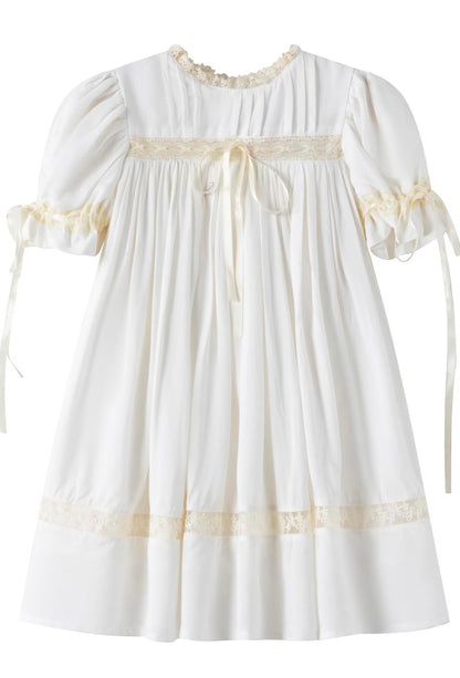 Miss England Rose Flower Girl Dress – Vintage Inspired Cotton Boutique Girls Dress | Lace Puff Sleeve Heirloom Style