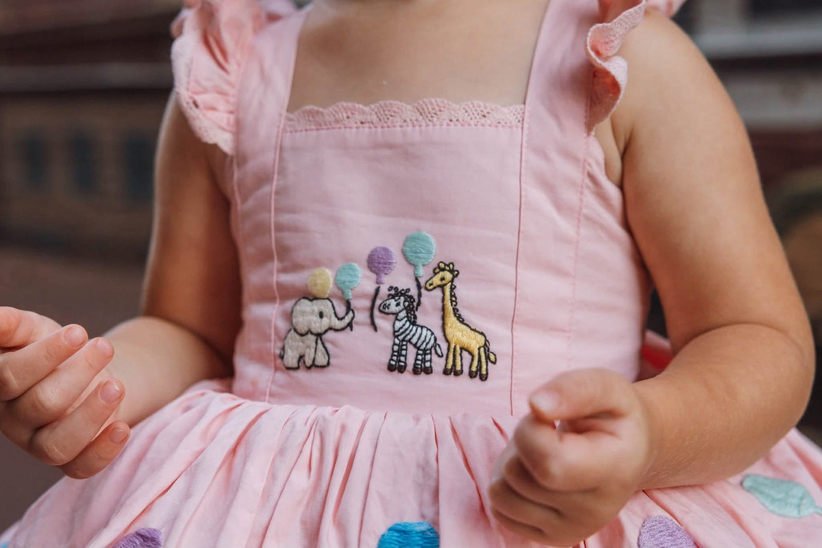 Parade en Rose Dress – HAND Embroidered Vintage Inspired Cotton Boutique Girls Dress | Tulle Lace Ruffle Heirloom Style