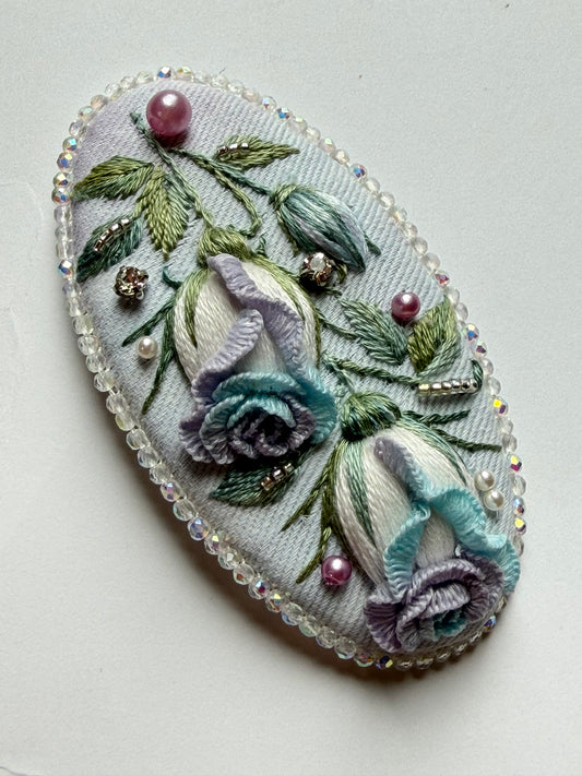 "Aurore Pastel" — Pastel Rose Garden Hand-Embroidered Heirloom Barrette