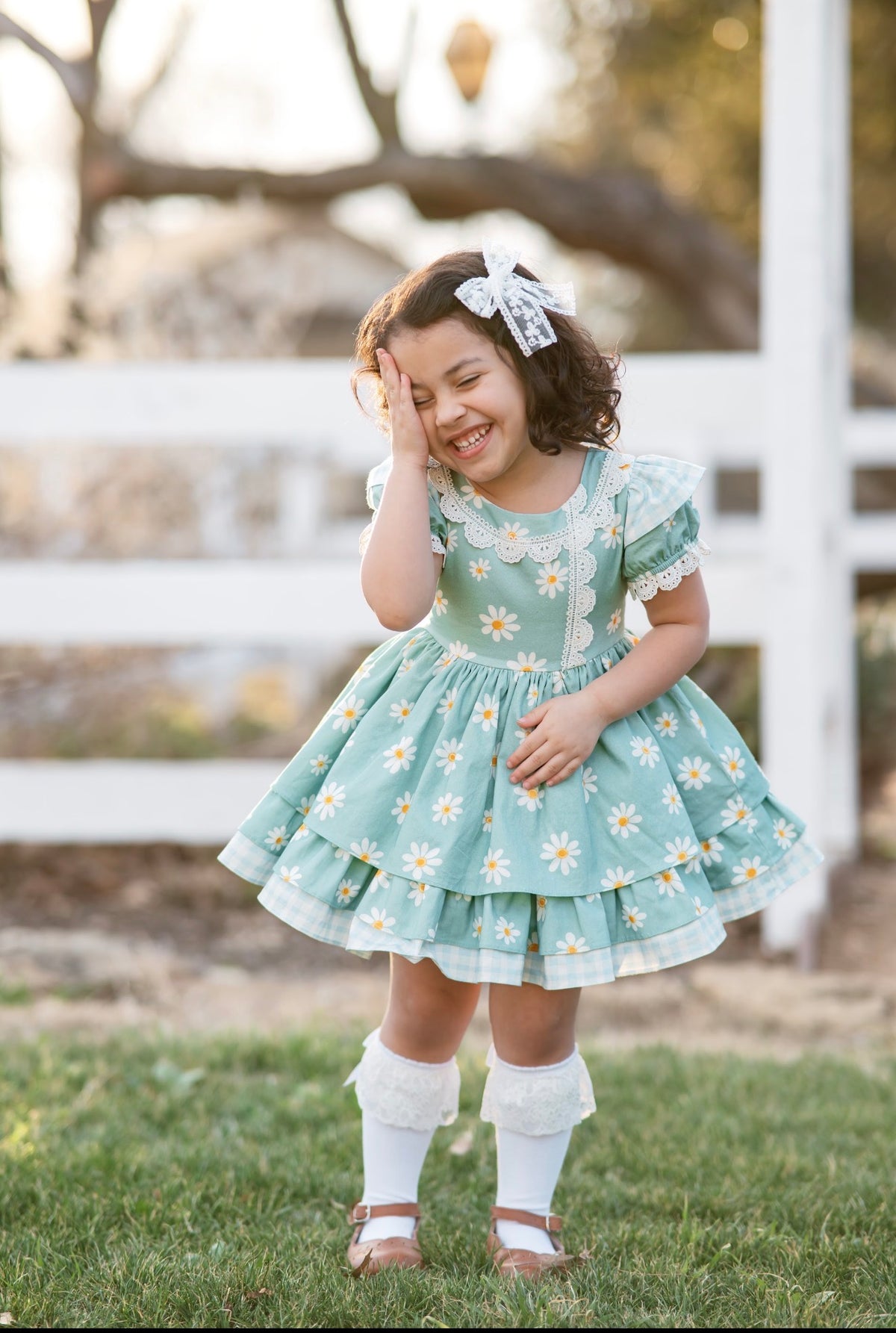 Daisy Afternoon Dress – Floral Print Vintage Inspired Cotton Boutique Girls Dress | Lace Ruffle Heirloom Style