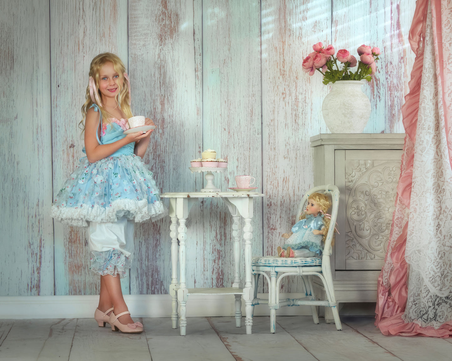 Petite Fleur du Ciel – Floral Print Vintage Inspired Boutique Girls Dress | Chiffon Tulle 3D Floral Luxury Occasion And Birthday Dress