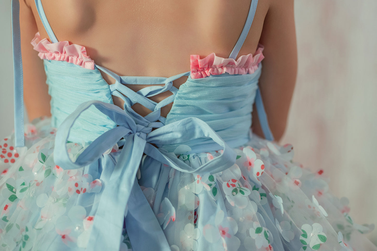 Petite Fleur du Ciel – Floral Print Vintage Inspired Boutique Girls Dress | Chiffon Tulle 3D Floral Luxury Occasion And Birthday Dress