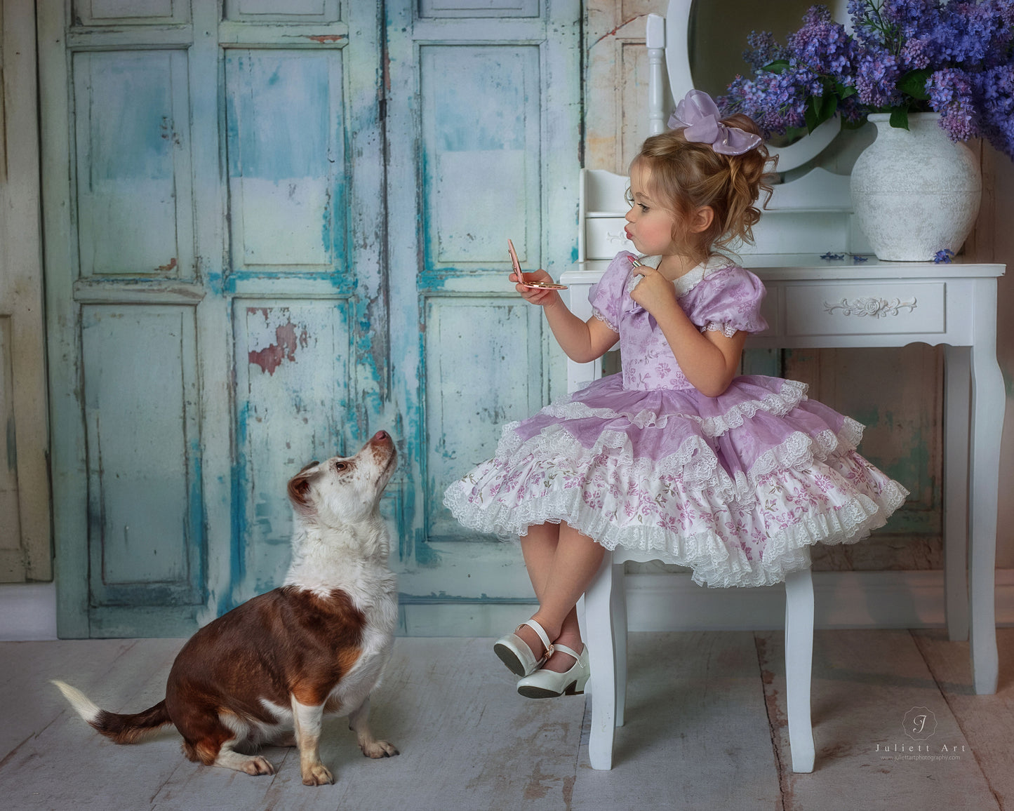 Lilas Étoilé Dress – Floral Print Vintage Inspired Boutique Girls Dress | Cotton Organza Lace Puff Sleeve Heirloom Style