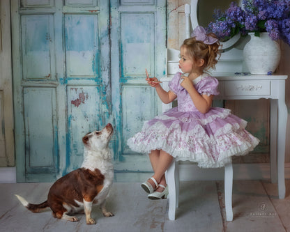Lilas Étoilé Dress – Floral Print Vintage Inspired Boutique Girls Dress | Cotton Organza Lace Puff Sleeve Heirloom Style