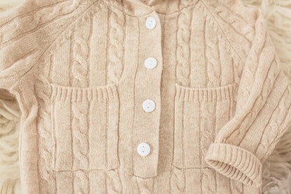 Cashmere Baby Bear Onesie — Hooded Romper with Bear Ears Biege
