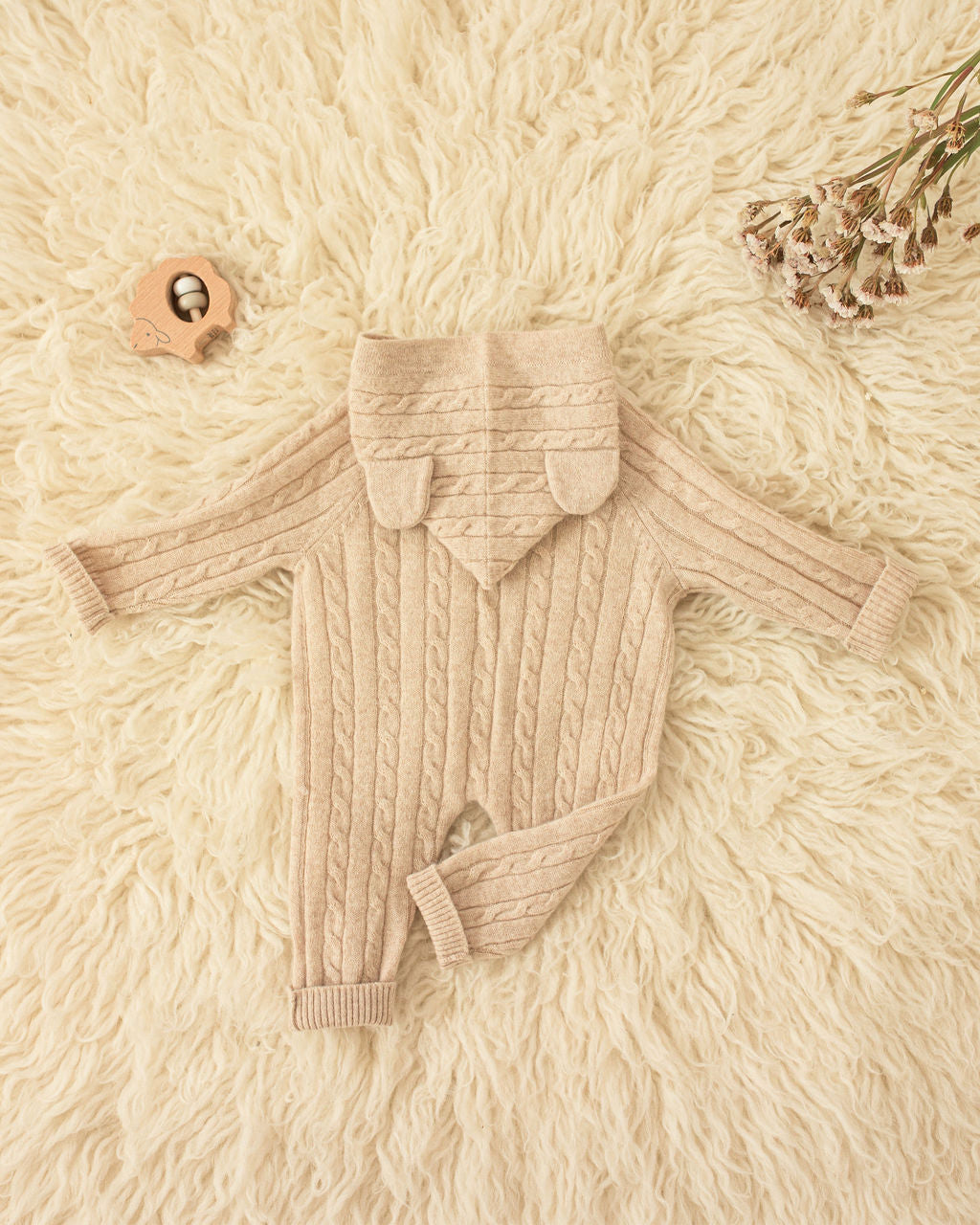 Cashmere Baby Bear Onesie — Hooded Romper with Bear Ears