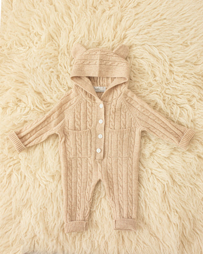 Cashmere Baby Bear Onesie — Hooded Romper with Bear Ears