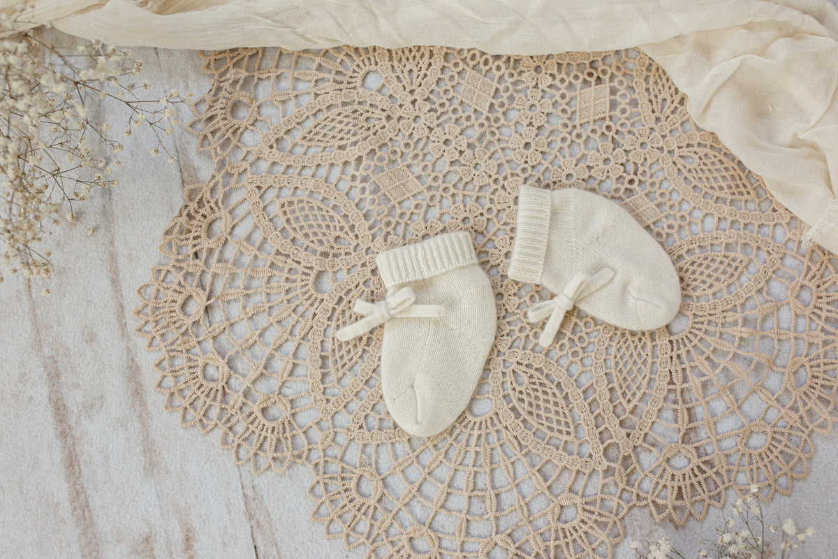 Cashmere Baby Socks — Matching Pointelle Coordinated Design Cream