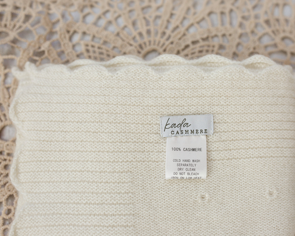 Cashmere Baby Blanket — Heirloom Pointelle Stitch Cream