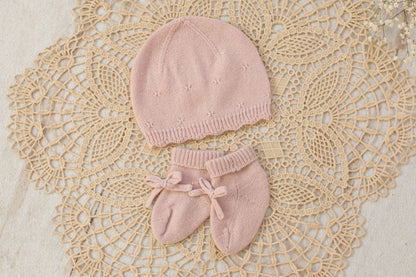 Cashmere Baby Beanie & Socks Set — Scalloped Edge with Pointelle