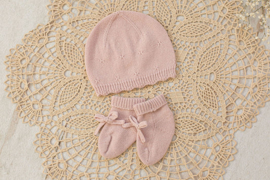 Cashmere Baby Beanie & Socks Set — Scalloped Edge with Pointelle