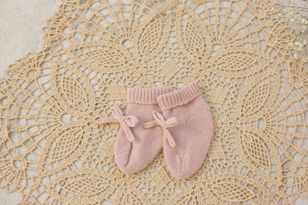 Cashmere Baby Beanie & Socks Set — Scalloped Edge with Pointelle