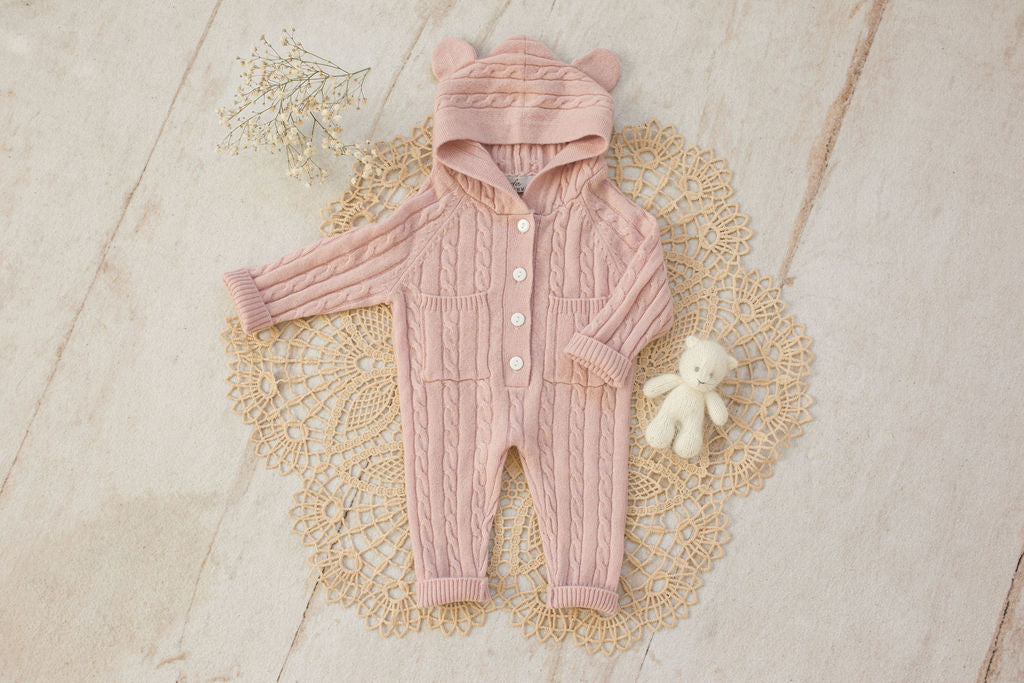 Cashmere Baby Bear Onesie — Hooded Romper with Bear Ears