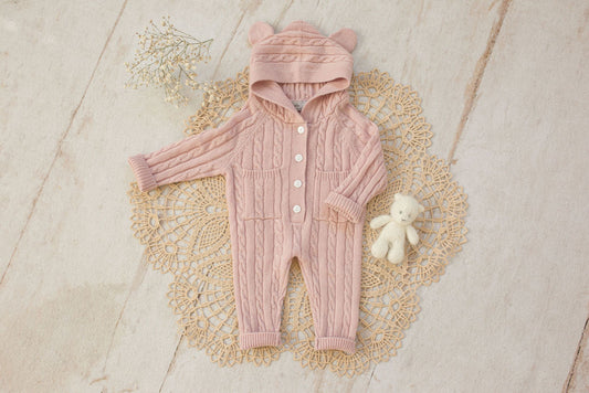 Cashmere Baby Bear Onesie — Hooded Romper with Bear Ears