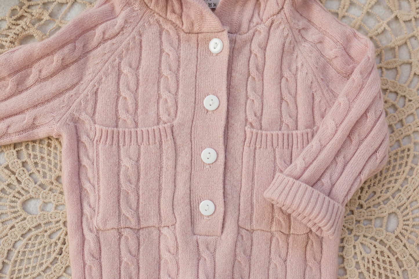 Cashmere Baby Bear Onesie — Hooded Romper with Bear Ears Pink
