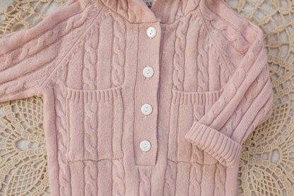 Cashmere Baby Bear Onesie — Hooded Romper with Bear Ears Pink