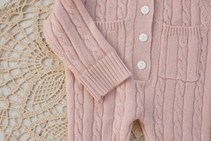 Cashmere Baby Bear Onesie — Hooded Romper with Bear Ears Pink