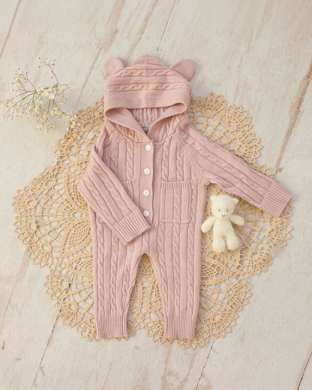 Cashmere Baby Bear Onesie — Hooded Romper with Bear Ears