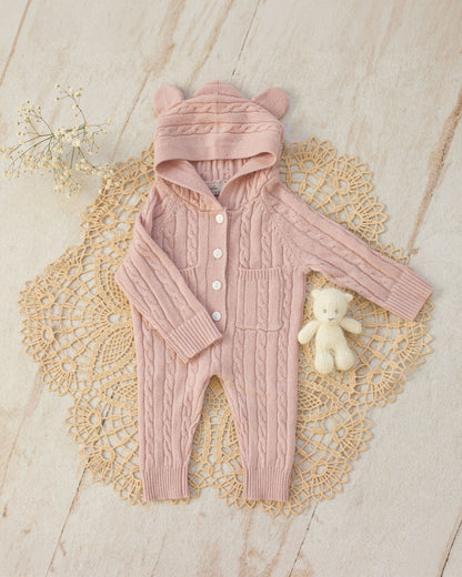 Cashmere Baby Bear Onesie — Hooded Romper with Bear Ears