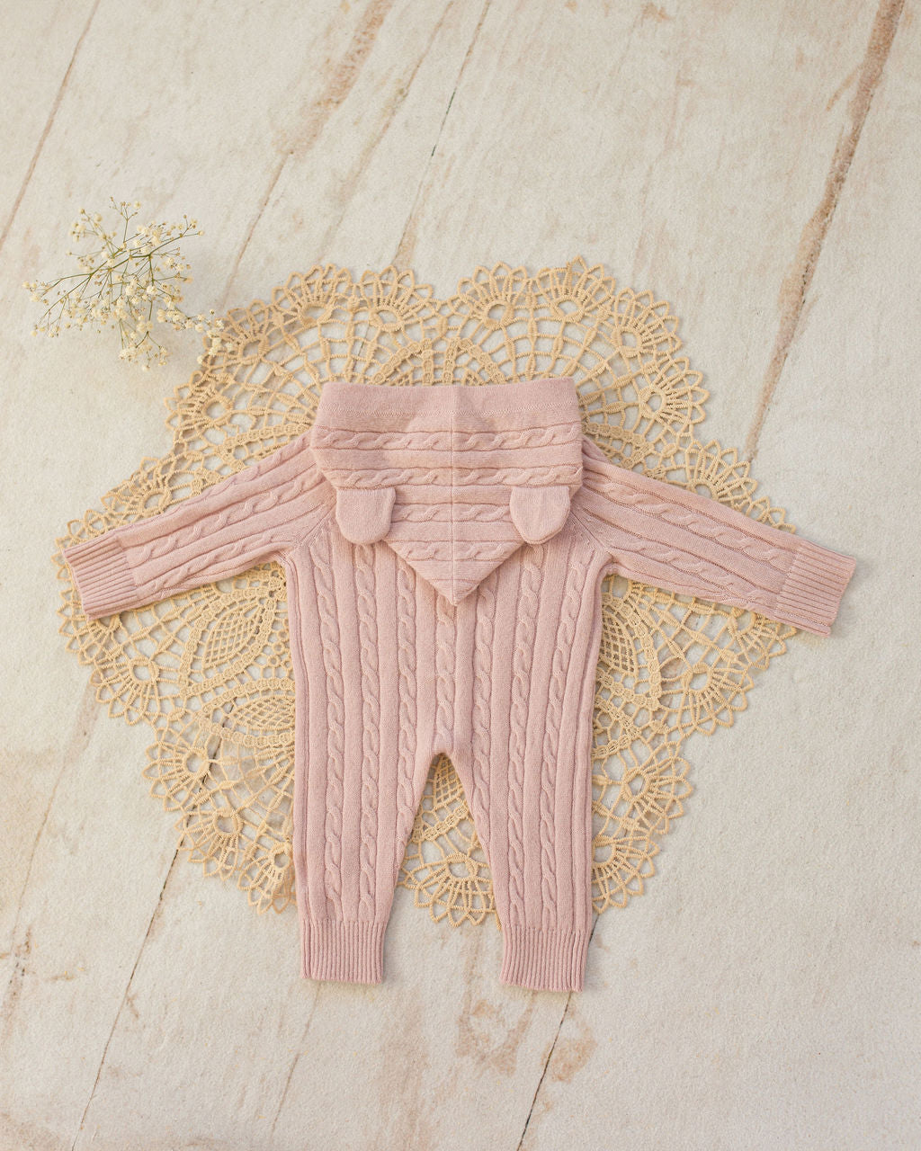 Cashmere Baby Bear Onesie — Hooded Romper with Bear Ears