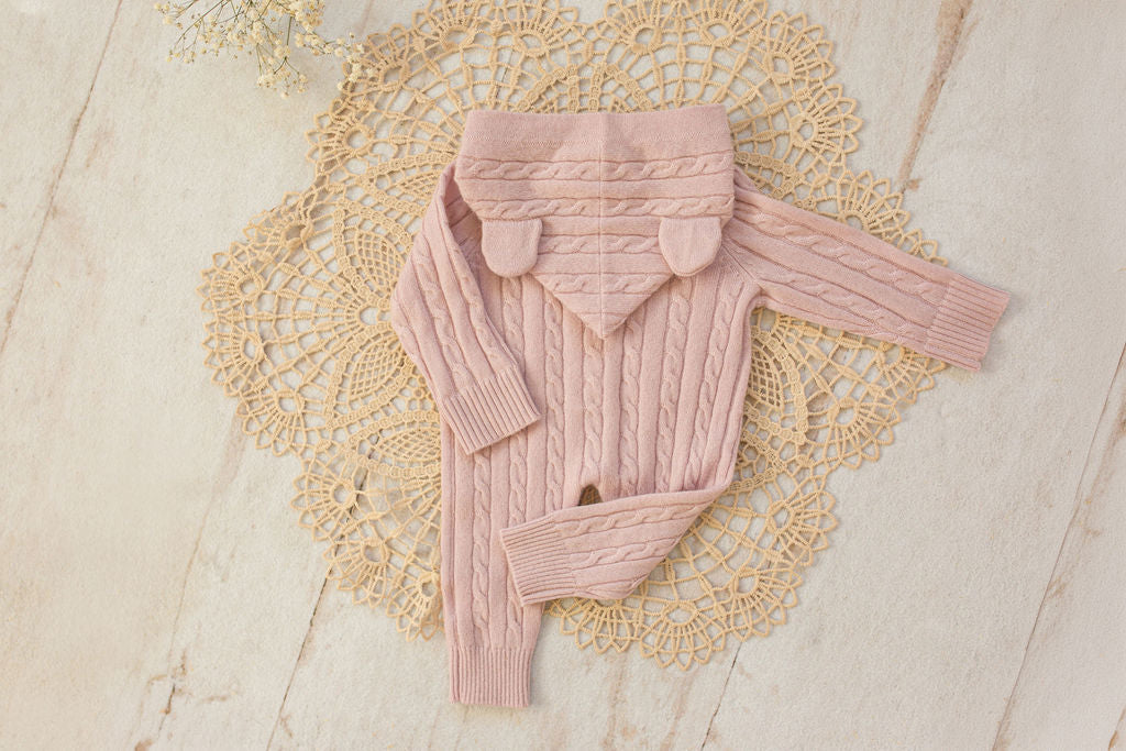 Cashmere Baby Bear Onesie — Hooded Romper with Bear Ears