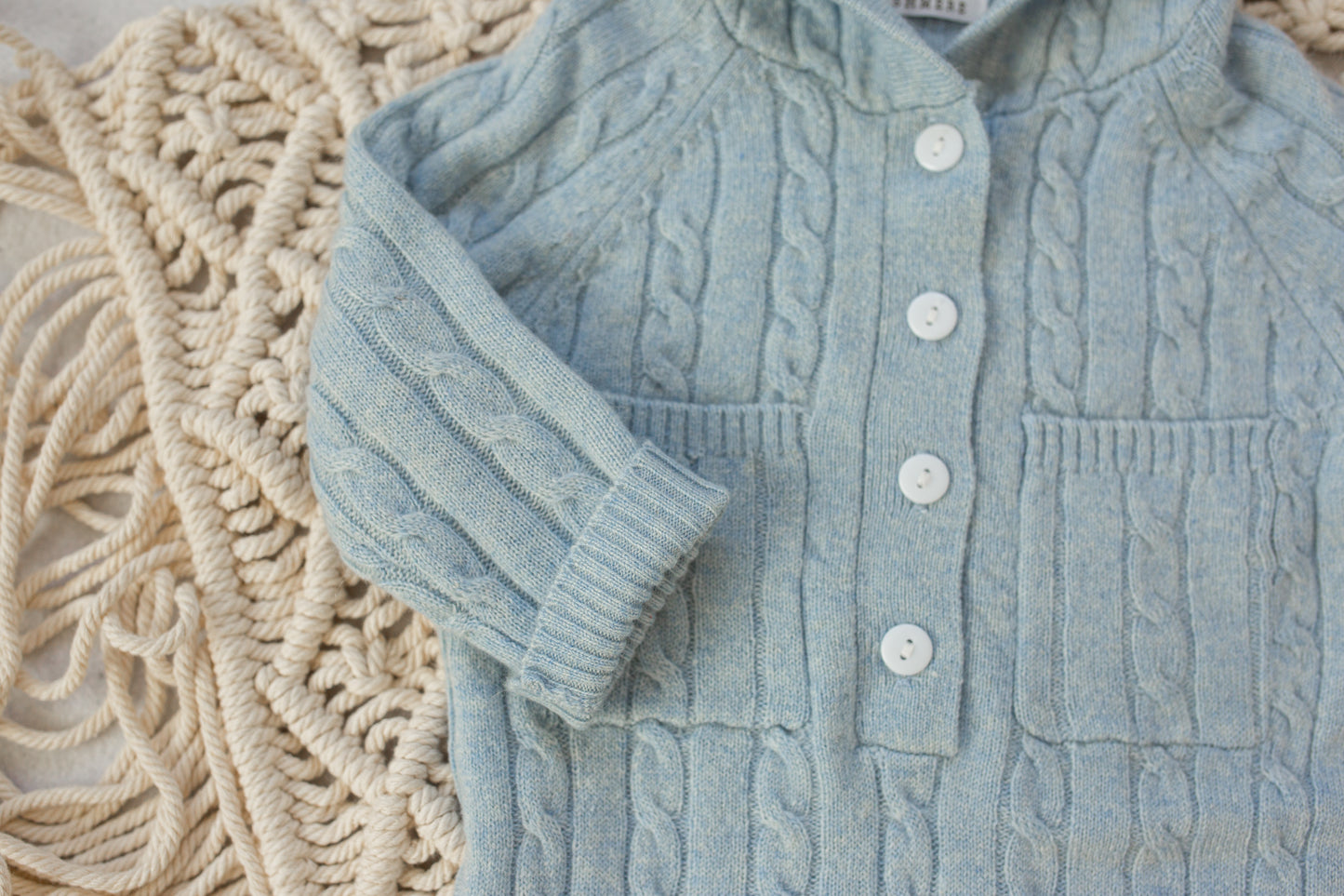 Cashmere Baby Bear Onesie — Hooded Romper with Bear Ears Blue