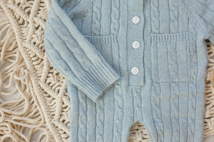 Cashmere Baby Bear Onesie — Hooded Romper with Bear Ears Blue