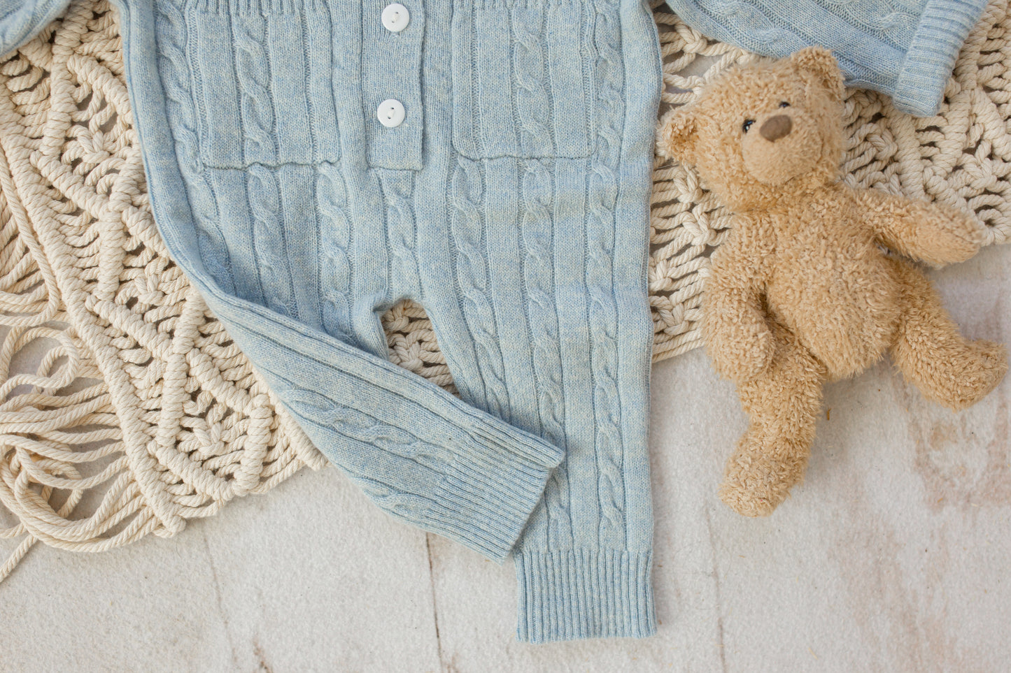 Cashmere Baby Bear Onesie — Hooded Romper with Bear Ears Blue
