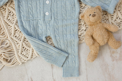 Cashmere Baby Bear Onesie — Hooded Romper with Bear Ears Blue