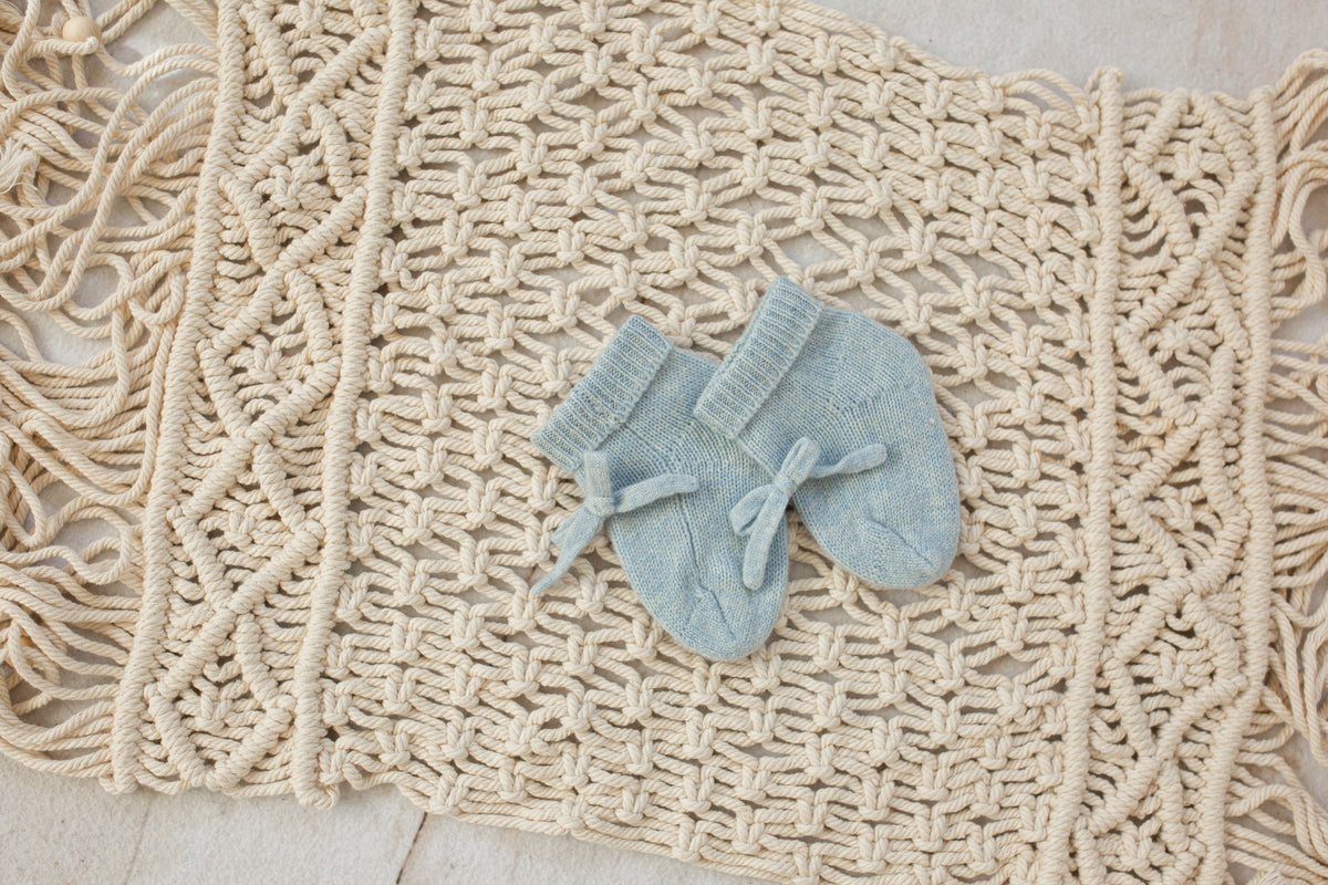 Cashmere Baby Socks — Matching Pointelle Coordinated Design Powder Blue