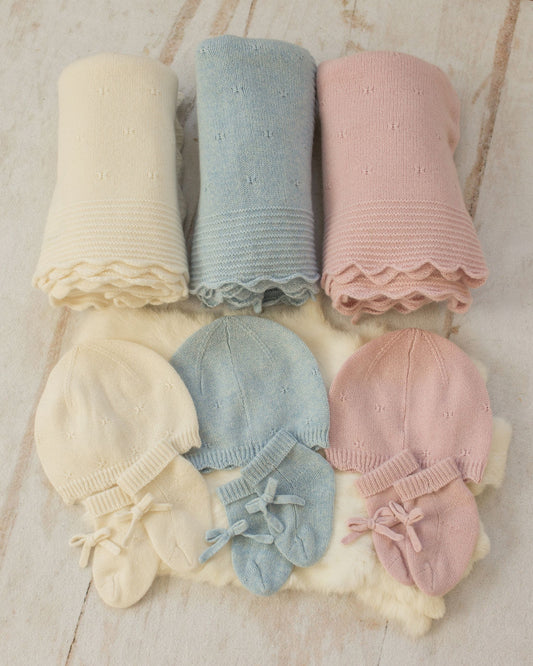 Cashmere Baby Gift Set — Blanket, Pointelle Beanie & Cashmere Socks (3-piece)