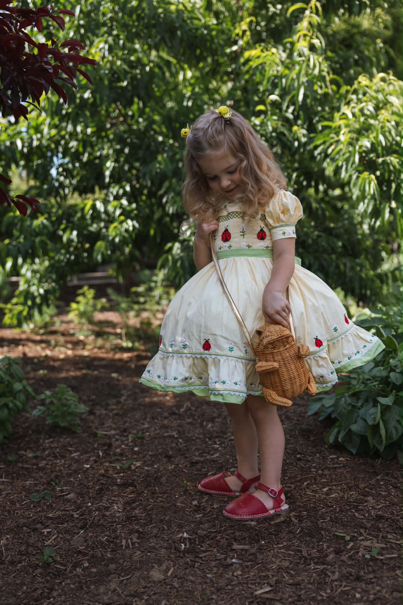 Ladybug Dress – Embroidered Boutique Girls Dress | Ladybug Print Lace Heirloom Style Summer Dress