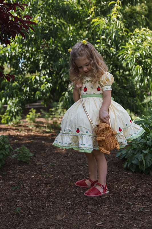 Ladybug Dress – Embroidered Boutique Girls Dress | Ladybug Print Lace Heirloom Style Summer Dress
