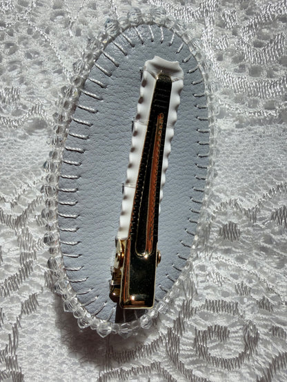 Hand-Embroidered 3D Rose Hair Clip — Ciel, Sky Blue