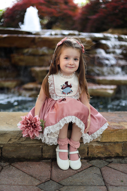 October Blush Dress – Embroidered Luxury Silk Boutique Girls Dress | Pumpkin Motif Lace Heirloom Style