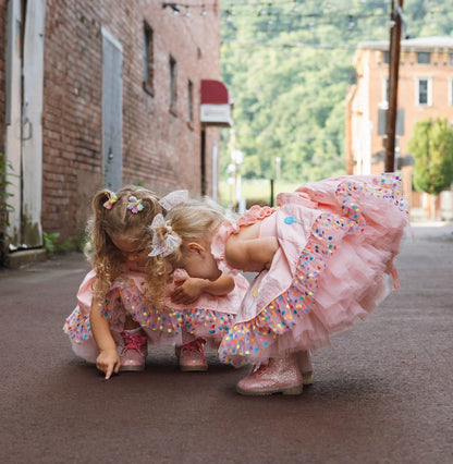Parade en Rose Dress – HAND Embroidered Vintage Inspired Cotton Boutique Girls Dress | Tulle Lace Ruffle Heirloom Style