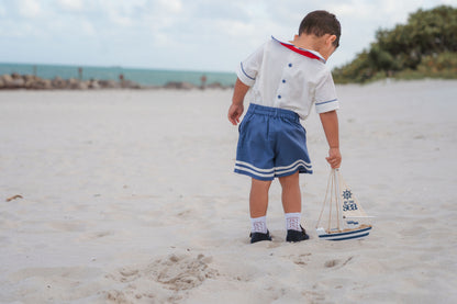 Little Sailor Suit – Hand Embroidered Cotton Linen Boutique Boys Suit | Nautical Heirloom Style Special Occasion