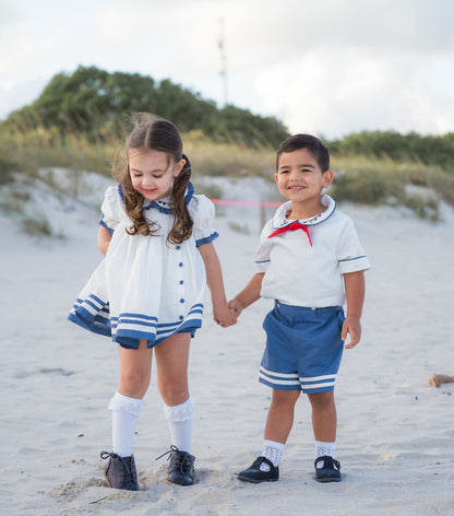 Little Sailor Suit – Hand Embroidered Cotton Linen Boutique Boys Suit | Nautical Heirloom Style Special Occasion