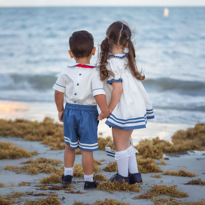 Little Sailor Suit – Hand Embroidered Cotton Linen Boutique Boys Suit | Nautical Heirloom Style Special Occasion