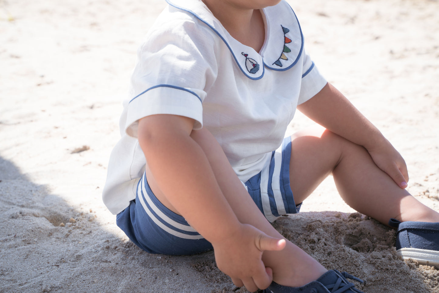 Little Sailor Suit – Hand Embroidered Cotton Linen Boutique Boys Suit | Nautical Heirloom Style Special Occasion