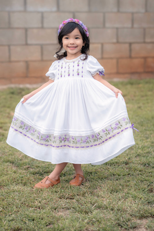 Violet Heirloom Bloom Dress – Handmade Floral Embroidery