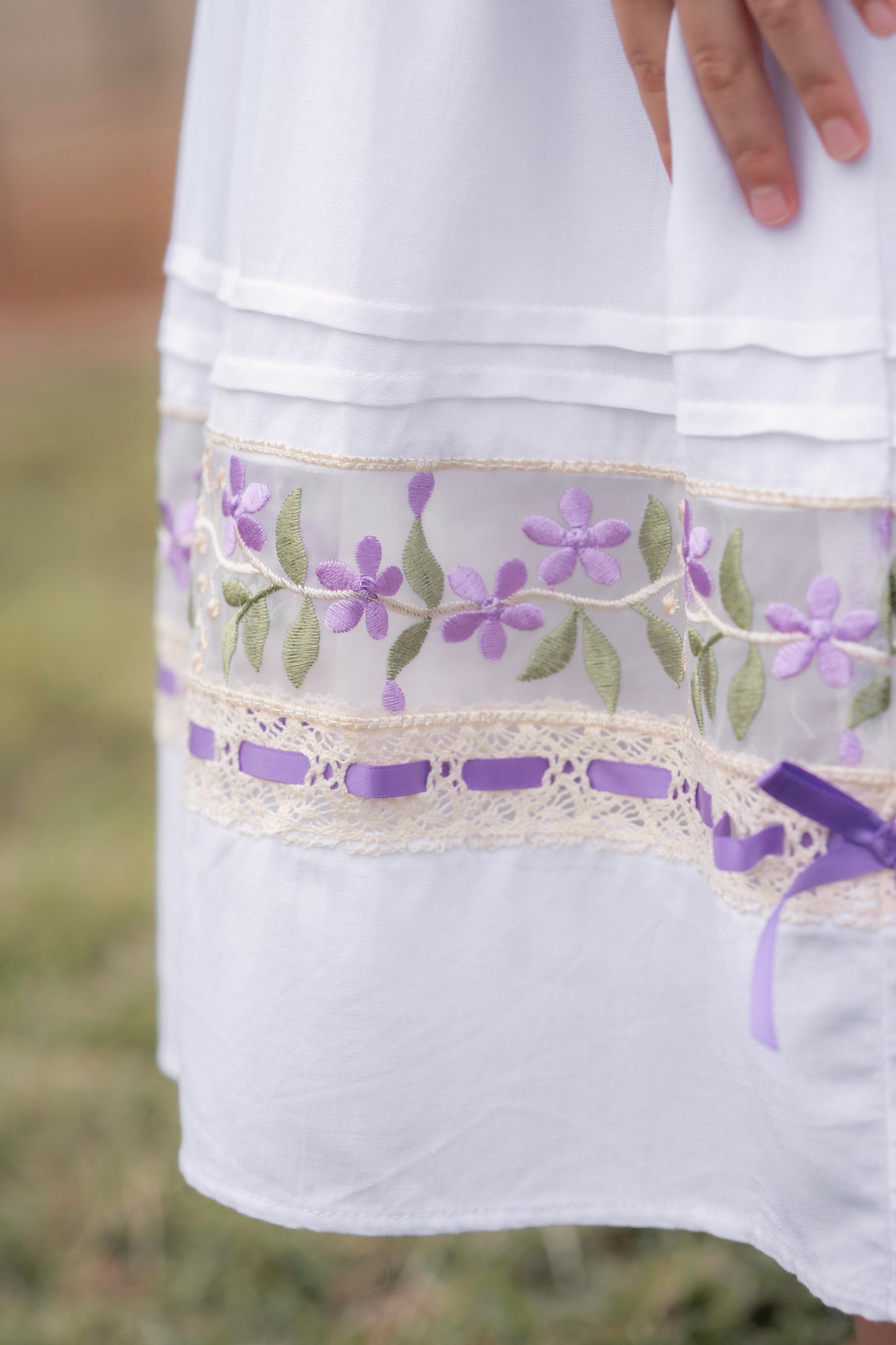 Violet Heirloom Bloom Dress – Hand Embroidered Vintage Inspired Boutique Girls Dress | Viscose Lace Collar Heirloom Style
