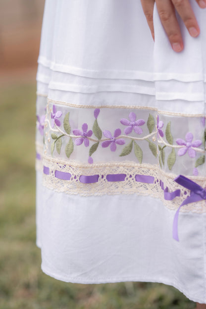 Violet Heirloom Bloom Dress – Hand Embroidered Vintage Inspired Boutique Girls Dress | Viscose Lace Collar Heirloom Style